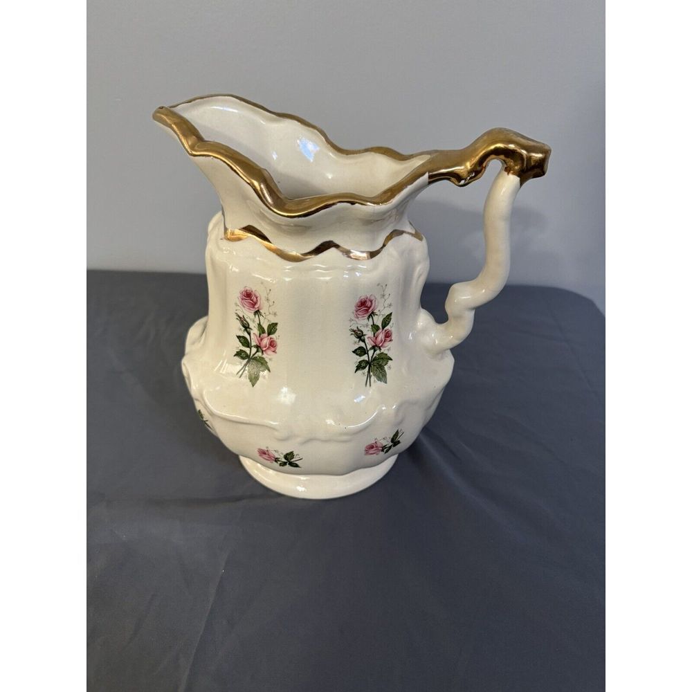 Antique 1896 Rose Pattern Pitcher. Handle‎ Is Cracked And Hairline Crack On Top